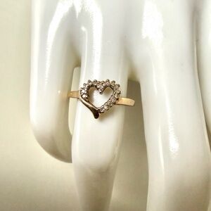 Diamond Ring Stamped 10K Yellow Gold Heart Shaped with Diamonds